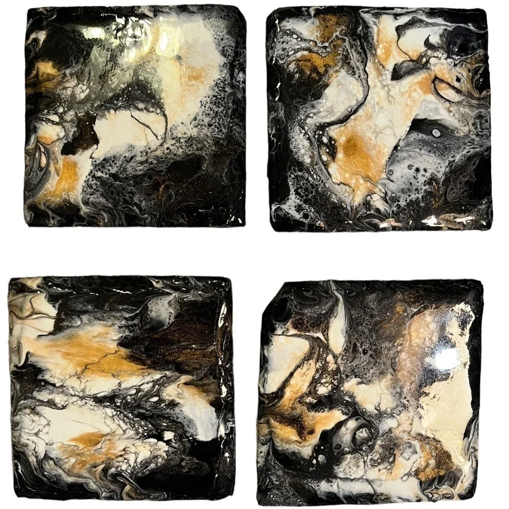 MARBLED resin coated slate Coasters set of 4